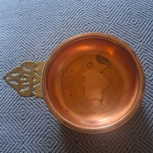 Vintage MCM Copper Guild Porringer/ Trinket Dish With Brass Handle